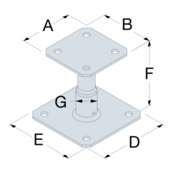 Pied de poteau réglable prêt à fixer – ép. 4 mm – kit complet
