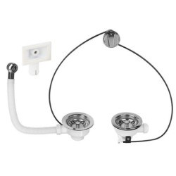 Bonde à panier Ø90 mm Wirquin – Évier 2 bacs, commande à câble