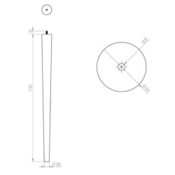 Pied de table fuselé hêtre Ø60 mm H730 mm Cime