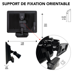Projecteur Tibelec full screen blanc avec détecteur de mouvement IP44 50W/4150LM blanc