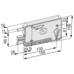 Serrure horizontale Thirard pour porte de garage. Réversible, acier, cylindre européen, livrée avec clés et accessoires.
