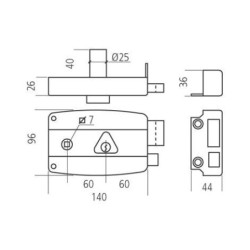 Serrure en applique horizontale JPM à fouillot – Entraxe 60 mm