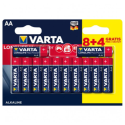 Piles AA longue durée LongLife Max Power Varta LR6 1.5V 8+4 Gratuites
