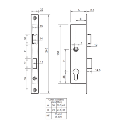 Serrure Metalux série 7 entraxe 70 mm pêne dormant et demi-tour
