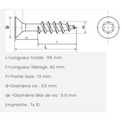 Vis Rocket parquet Torx Ø3,5 acier zingué – Boîte de 500