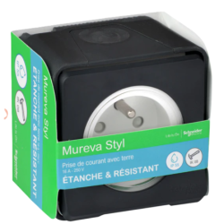 Mureva Styl Schneider Prise de courant 2P+T saillie IP55 - IK08 connex auto blanc