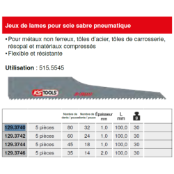 Jeu de 5 lames métal pour scie sabre pneumatique Kstools