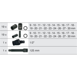 Coffret de douilles à chocs 1/2 courtes et longues Kstools 40 pièces