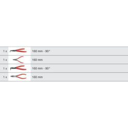 Jeu de 4 pinces à circlips intérieur et extérieur longueur 160 mm