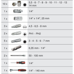 Coffret de douilles et accessoires Ultimate 1/4 Kstools 27 pièces
