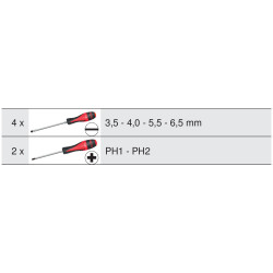 Jeu de 6 tournevis Ultimate Kstools fente et phillips 3.5 - 4-5 - 5 - 6.5 mm PH1 PH2