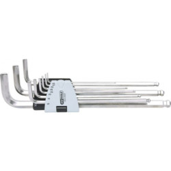 Jeu de 9 clés mâles extra longues inox 6 pans tête sphérique Kstools