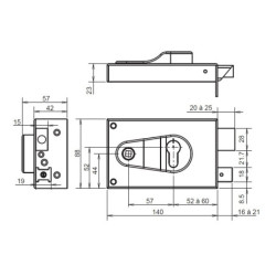 Serrure en applique Metalux ND10 horizontale à fouillot axe réglable droite