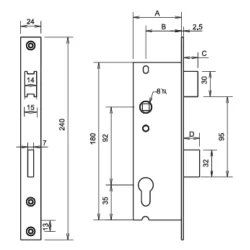 Serrure à encastrer Metalux DOM F178520200 entraxe 92mm axe 37mm
