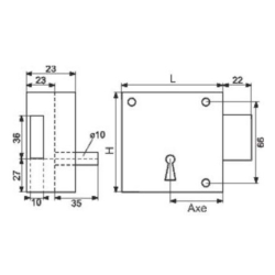 Serrure en applique Metalux DOM FC04612030 noire 80x80mm gauche