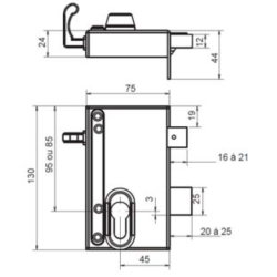 Serrure en applique Metalux ND10 verticale à tirage réglable gauche