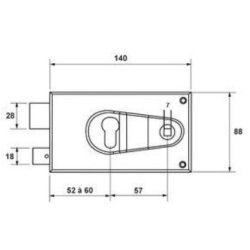 Serrure en applique Metalux ND10 horizontale à fouillot axe réglable gauche