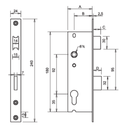 Serrure à encastrer Metalux DOM F178520200 entraxe 92mm axe 37mm