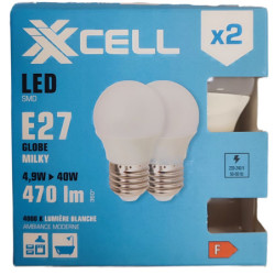 Ampoule LED SMD XXCELL G45 4.9W E27 4000K 470 lumens (x2)