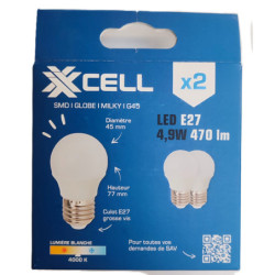 Ampoule LED SMD XXCELL G45 4.9W E27 4000K 470 lumens (x2)