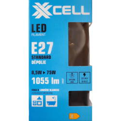 Ampoule LED filament dépolie XXCELL 8.5W E27 4000K