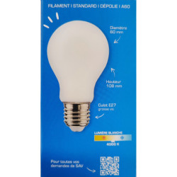 Ampoule LED filament dépolie XXCELL 8.5W E27 4000K