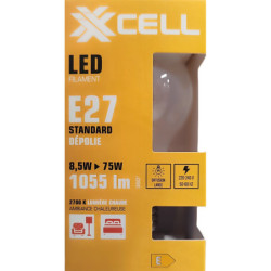 Ampoule LED A60 filament dépoli E27 XXCELL 8.5W - lumière chaude 2700K - 1055lm