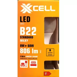 Ampoule LED SMD A60 milky lumière chaude B22 XXCELL 8W - 2700K - 806lm