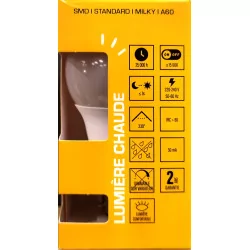 Ampoule LED SMD A60 milky lumière chaude B22 XXCELL 8W - 2700K - 806lm
