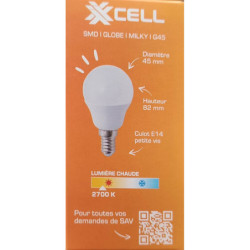 Ampoule LED G45 globe milky XXCELL E14 4.9W 2700K 470lm – XX500405