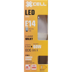 Ampoule LED C35 flamme milky XXCELL E14 6.5W 2700K 806lm – XX500436
