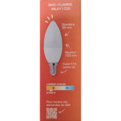 Ampoule LED C35 flamme milky XXCELL E14 6.5W 2700K 806lm – XX500436