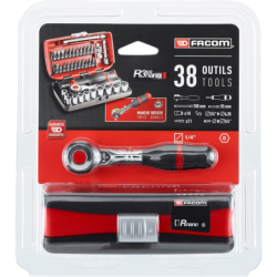 Coffret cliquet et douilles 1/4' manche rotatif 38 pièces Facom