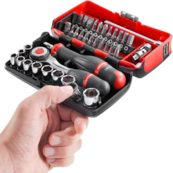 Coffret cliquet et douilles 1/4' manche rotatif 38 pièces Facom