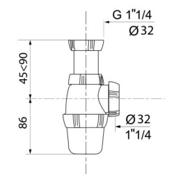Siphon de lavabo réglable – NF, Ø32 mm, entrée 1"1/4