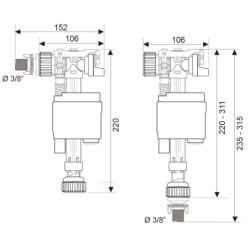 Robinet flotteur DOBLO – Latéral ou bas, servo‑valve, télescopique
