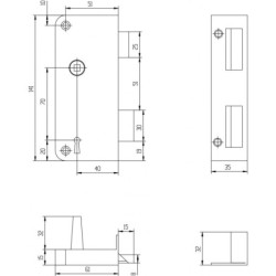 Serrure en applique JPM 4 gorges – Verticale gauche, axe 40 mm