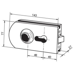 Serrure de milieu pour porte en verre 9745R – Inox poli, cylindre européen