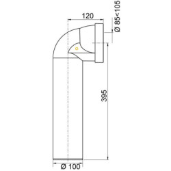 Pipe WC longue coudée mâle Wirquin – Ø100 mm, ABS, entraxe 395 mm