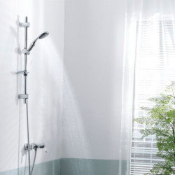 Kit de douche chromé Flora Wirquin + barre Ø25 mm + douchette 1 jet + flexible metal power 1m50