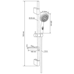 Kit de douche chromé Flora Wirquin + barre Ø25 mm + douchette 1 jet + flexible metal power 1m50