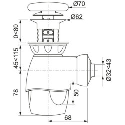 Siphon Quick‑Clac Wirquin – Sans trop‑plein, multi‑diamètre Ø32/40