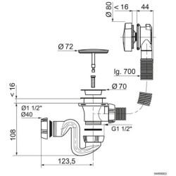 Vidage à câble Wirquin – Finition métal, Ø40 mm, L.700 mm