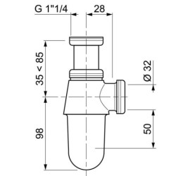 Siphon lavabo laiton chromé Wirquin – Ø32 mm, réglable 133–183 mm
