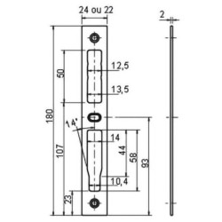 Gâche plate 1102 inox Dom-Metalux 180 x 22 mm