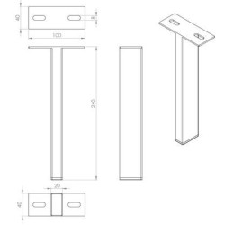 Pied de lit acier époxy marron 40x20 H240 mm Cime