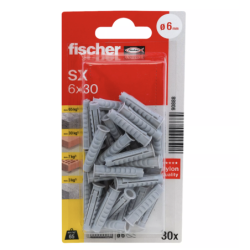 Cheville nylon avec collerette SX Fischer Ø6 x 30mm Blister x30
