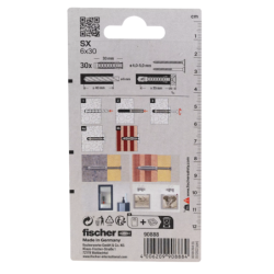 Cheville nylon avec collerette SX Fischer Ø6 x 30mm Blister x30