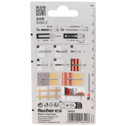 Cheville rallongée fischer SXR-Z Fischer Ø8 x 80mm avec vis à tête fraisée (PZ3)