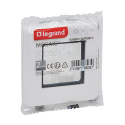 Plaque Legrand Mosaic 2 modules - Blanc avec support à vis intégré